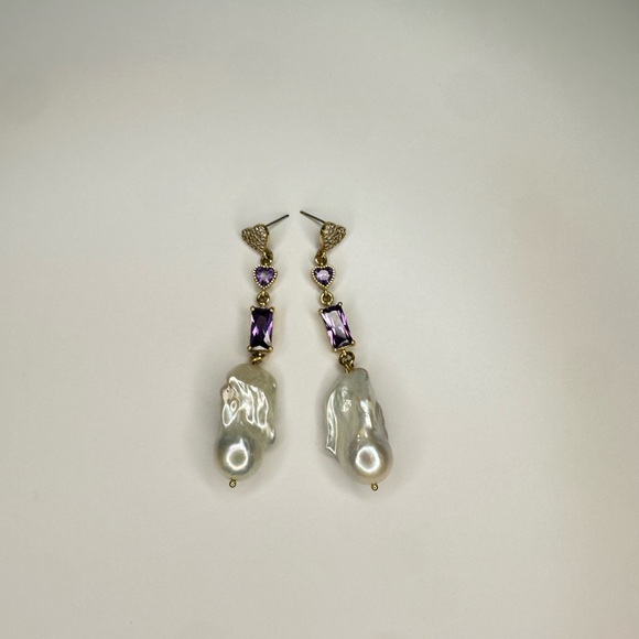 Water Fresh‎ Elegant Gold and Purple Dangle Earrings - Picture 4 of 7